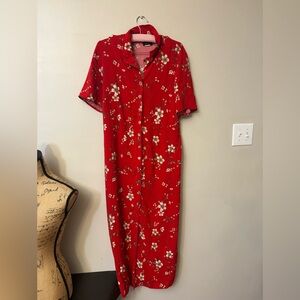 Vintage Chic Red Floral Maxi Dress